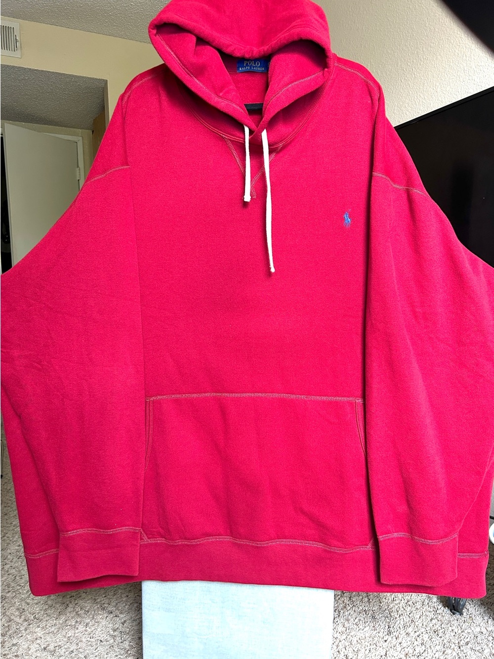 Ralph Lauren Men's Bright Pink Hooded Sweatshirt with Embroidered Pony